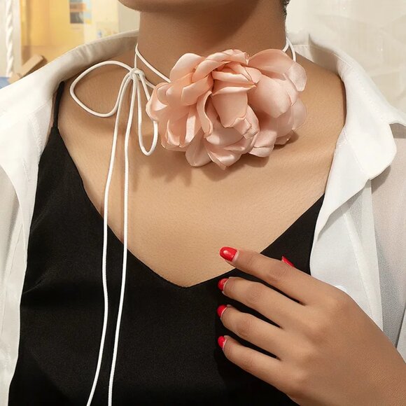 secondbest09 Jewelry - Boho Pink Flower Choker Necklace Rose Sexy Flower Collar Choker Date Night